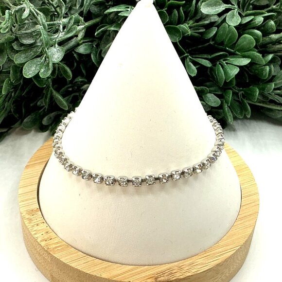Elegant Silver with Clear Rhinestones Tennis Bracelet With Secure Clasp - Picture 5 of 8